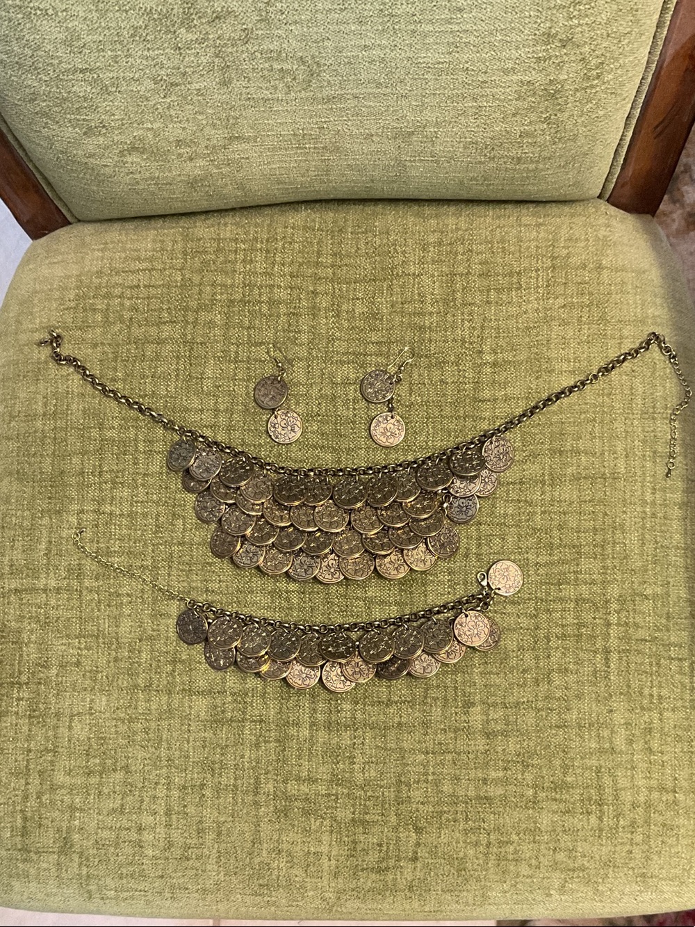 QVC Gold-Tone Coin Fringe Necklace Set